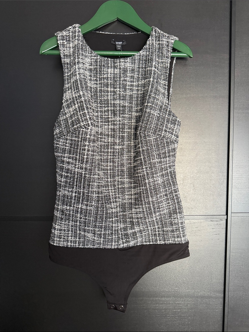 Express Black and White Tweed-Pattern Bodysuit
